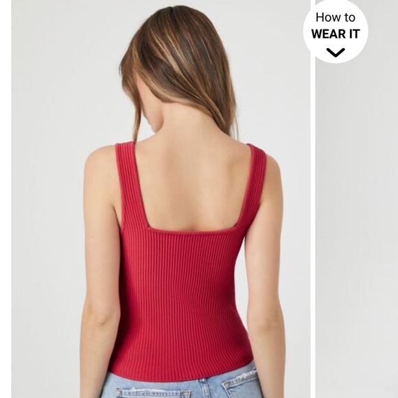 FOREVER 21 HOT PINK SWEATER KNIT SQUARE NECK RIBBED TANK TOP SIZE XS - Picture 2 of 8